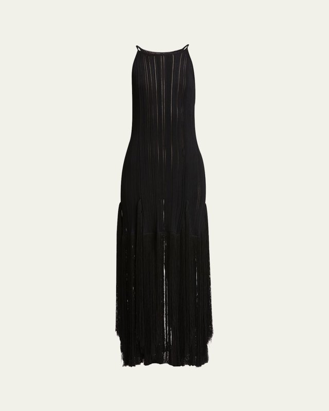 Everly Long Viscose Fringe Knit Dress